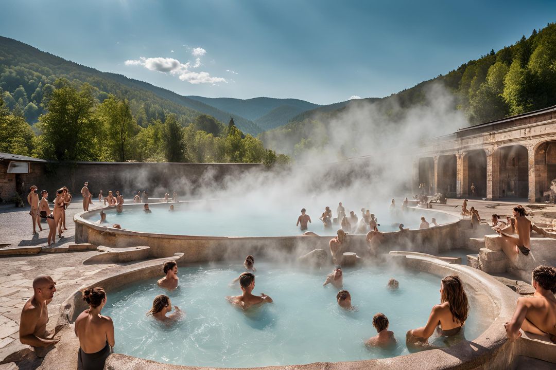 Dobrinishte Mineral Baths with people while bathing