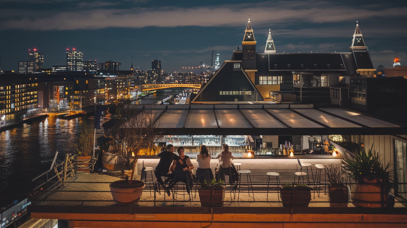 Rooftop bar with view of Amsterdam