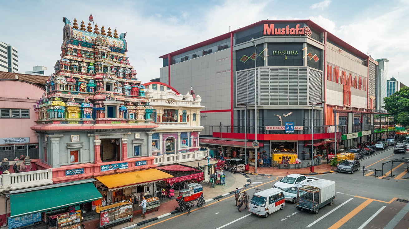 Little Indoa. Sri Veeramakaliamman Temple and the bustling Mustafa Centre. Singapore